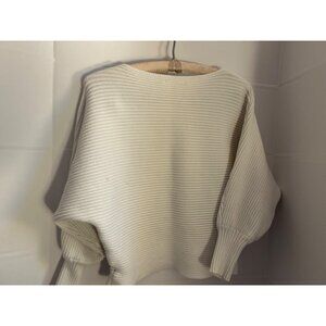 American Threads Small White Ribbed Knit Sweater VISCOSE BLEND Pullover Balloon